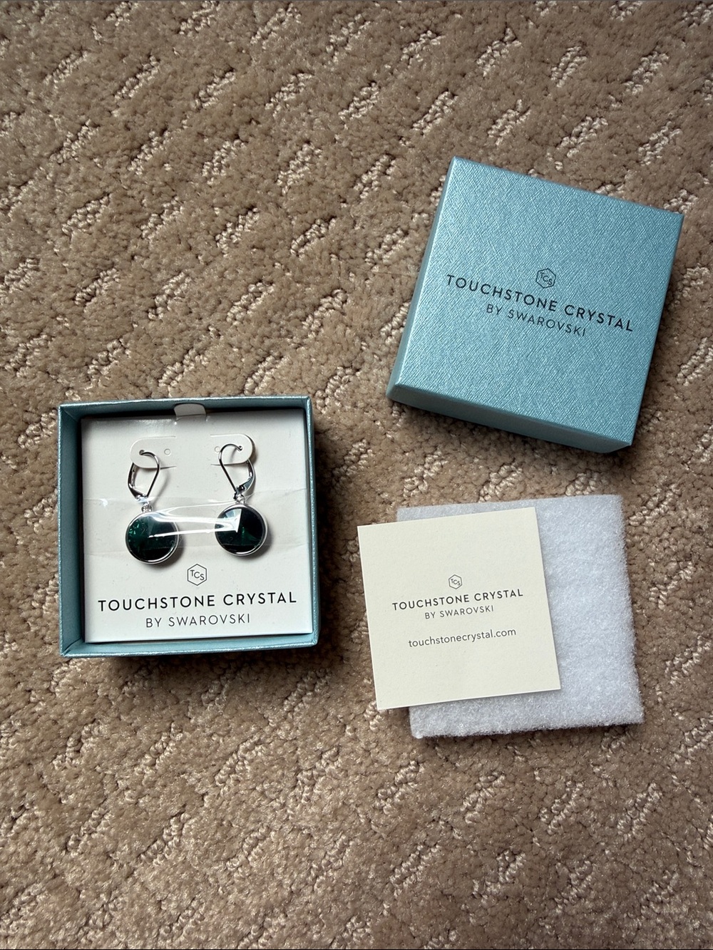 Swarovski Touchstone Crystal Green and Silver Drop Earrings